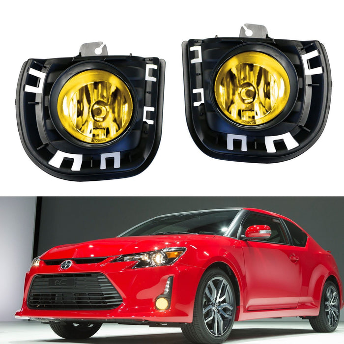 Complete Yellow Lens Fog Lights w/ Bulbs, Bezel Cover, Wiring For 14-16 Scion tC