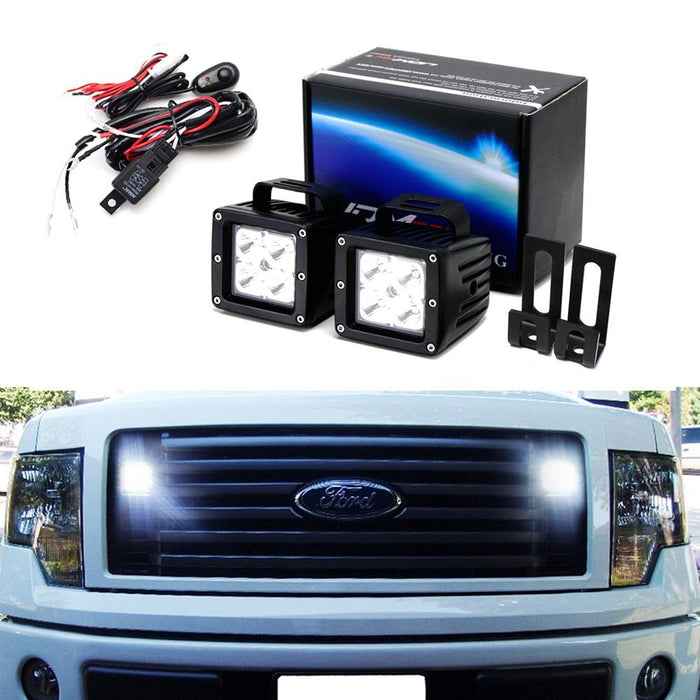 40W CREE LED Pod Lights w/ Behind Grille Brackets, Wiring For 09-14 Ford F150