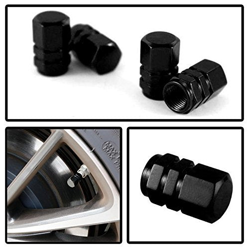 (4) Tuner Racing Style Black Anodized Aluminum Tire Valve Caps (Hexagon Shape)