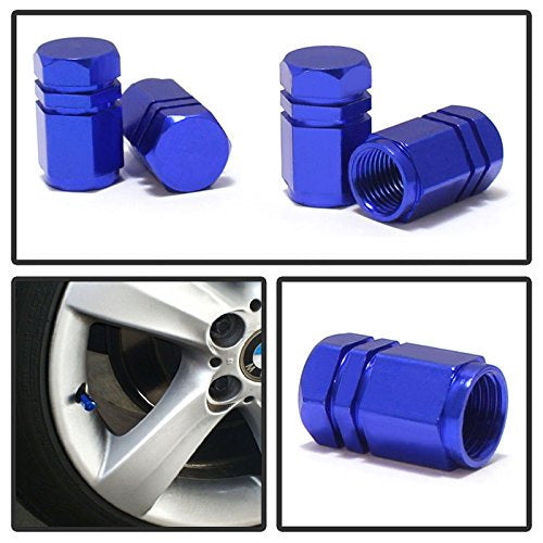 (4) Tuner Racing Style Blue Anodized Aluminum Tire Valve Caps (Hexagon Shape)