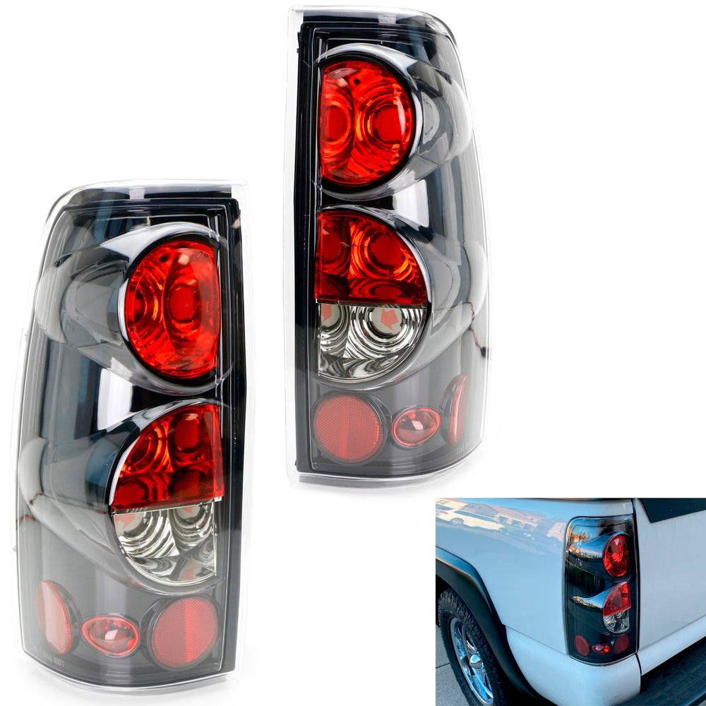 Glossy Black Lens Tail Lights For 1999-06 Chevrolet Silverado, 99-03 GMC Sierra