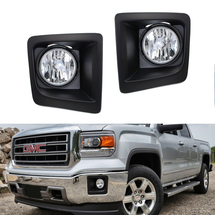 Complete Clear Lens Fog Lights w/ Bezel Cover, Wirings For 14-15 GMC Sierra 1500