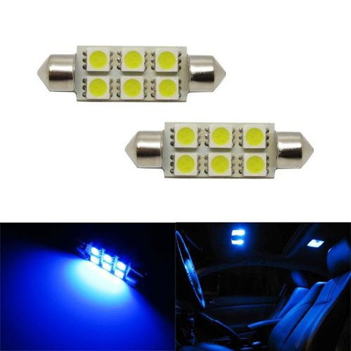 (2) Blue 6-SMD LED Bulbs For Car Interior Dome Lights, 1.72" Festoon 211-2 578