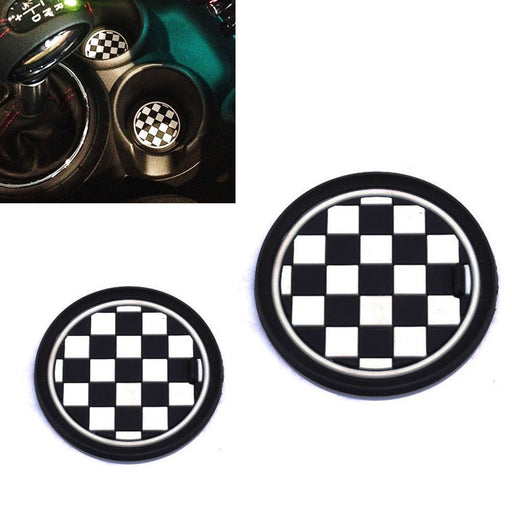 78mm Black UK Checkered Pattern Style Coasters For MINI Cooper Front Cup Holders