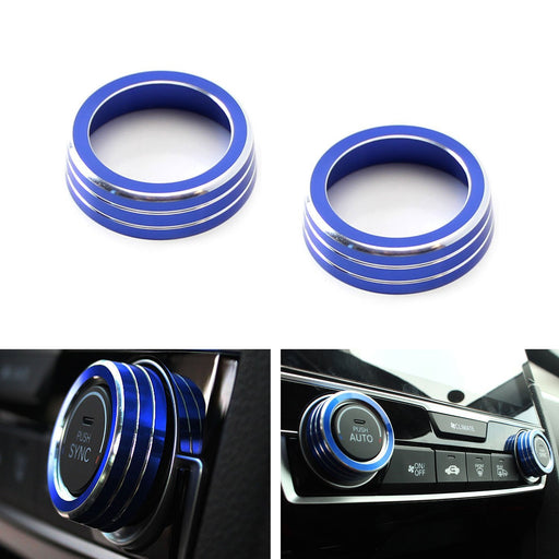 Blue Anodized Aluminum AC Climate Control Ring Knob Covers For 16-21 Honda Civic