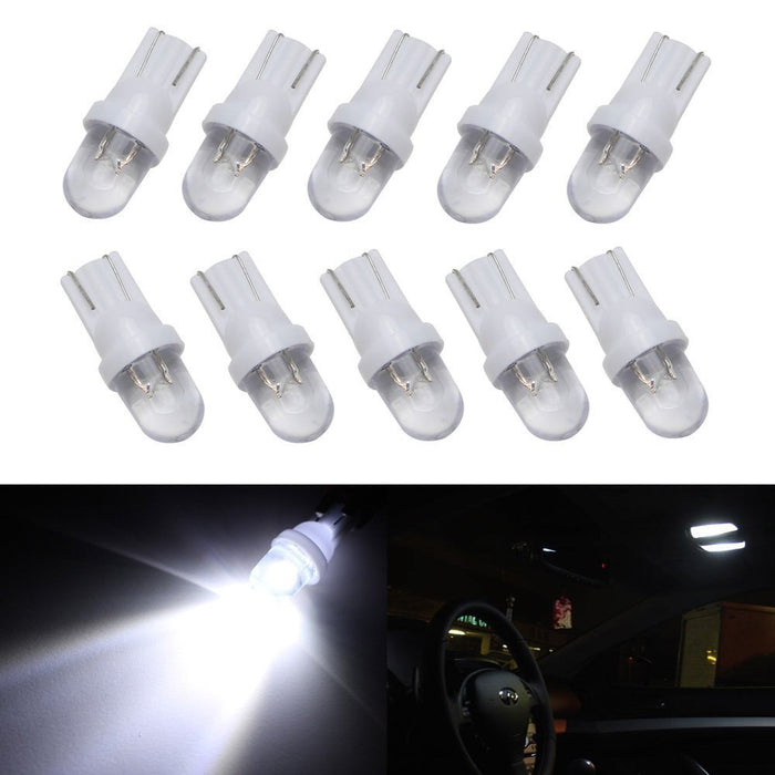 (10) White 1-LED 168 175 194 2825 W5W T10 LED Bulbs For Car Interior Lights, etc