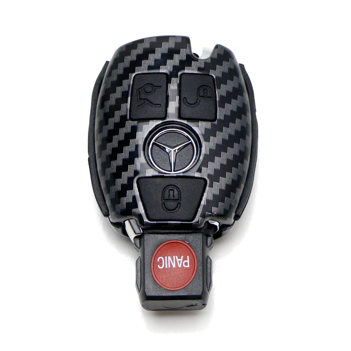 Black Carbon Fiber Pattern Smart Key Fob Shell + Silicone Pad For Mercedes C E S