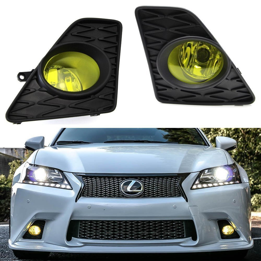 JDM 3000K Yellow Fog Lights w/ Bezel Garnish Covers For 13-15 Lexus GS F-Sport