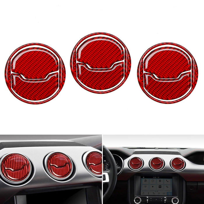 Red Carbon  Overlay Trims For 15-23 Ford Mustang Center Dashboard AC Vent Cover