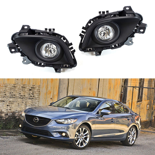 Complete Clear Lens Fog Light Kit w/ Bezel Covers, Wirings For 2014-16 Mazda 6