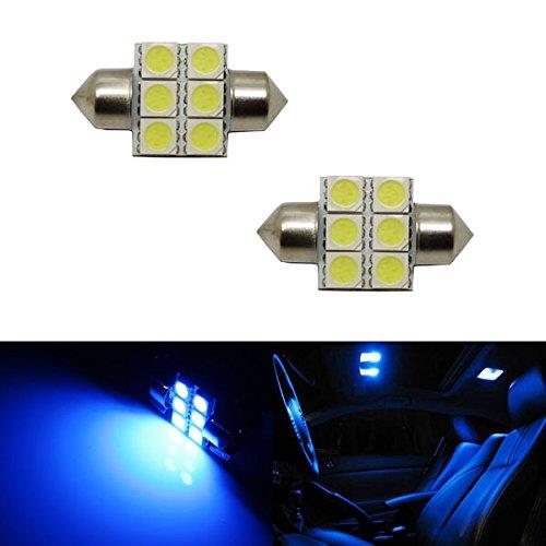 (2) Blue 6-SMD LED Bulbs For Car Interior Dome Lights, 1.25" 31mm DE3175 DE3022