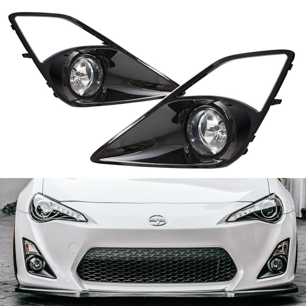 Complete Clear Lens Fog Light Kit w/ Bezel Covers, Wirings For 13-16 Scion FR-S