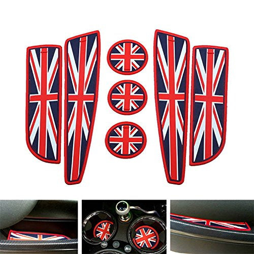 Red Union Jack UK Flag Style Coasters For MINI Cooper Cup Holders Side Door Mats