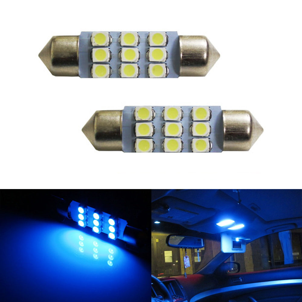 Ultra Blue 9-SMD 1.50" 36mm 6411 6418 LED Bulbs For Car Interior Map Dome Lights