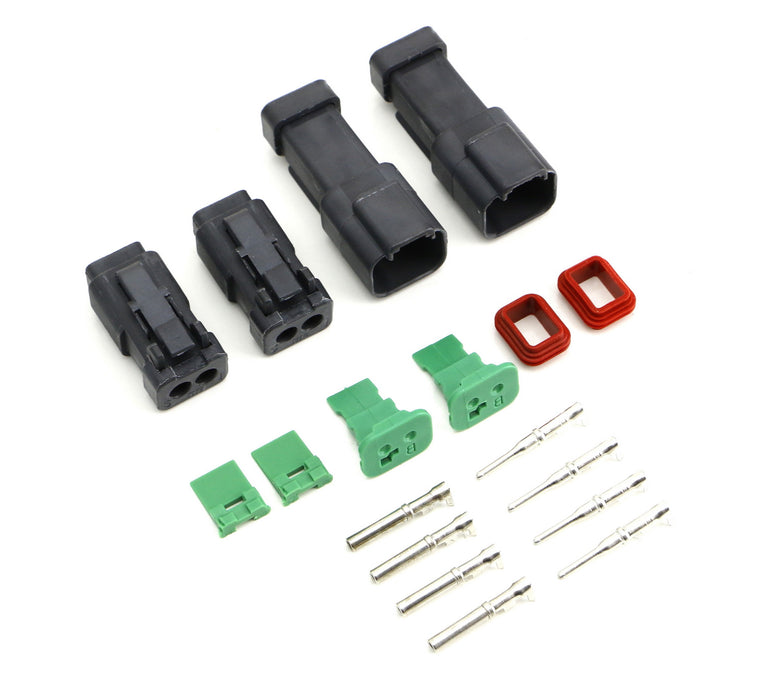 Set 2 Deutsch DTP 2-Pin Waterproof Connector Kit with 12-14 Gauge Solid Contacts