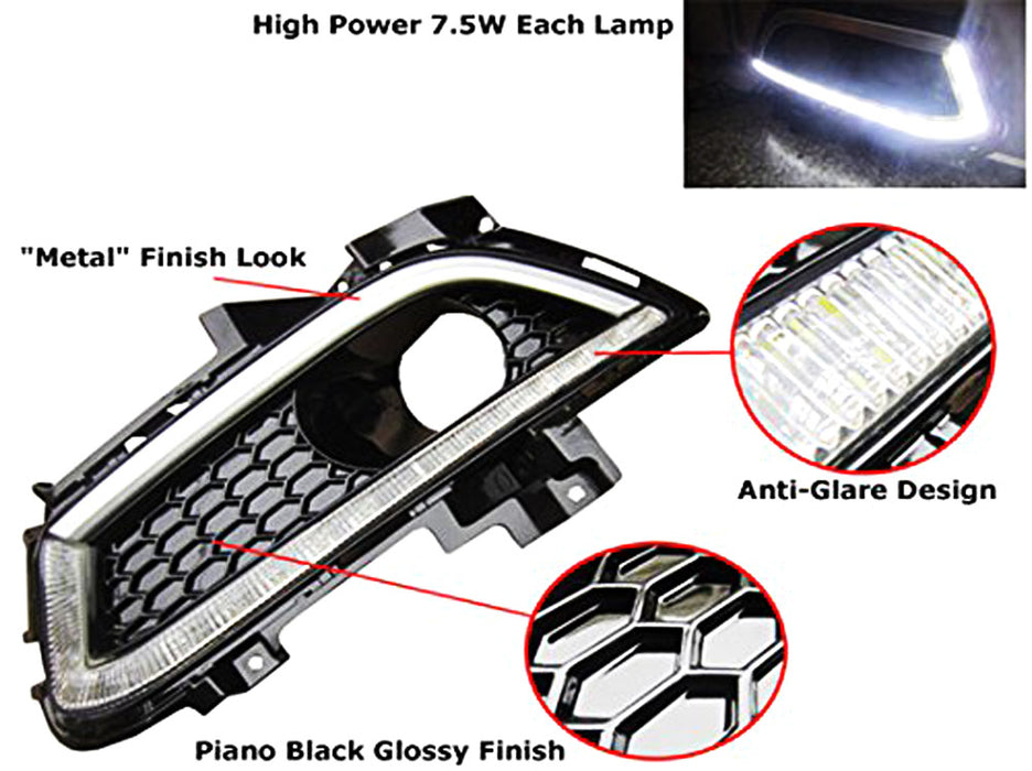 LED Daytime Running Lamps w/ Fog Lights Bezel Cover Wiring For 13-16 Ford Fusion