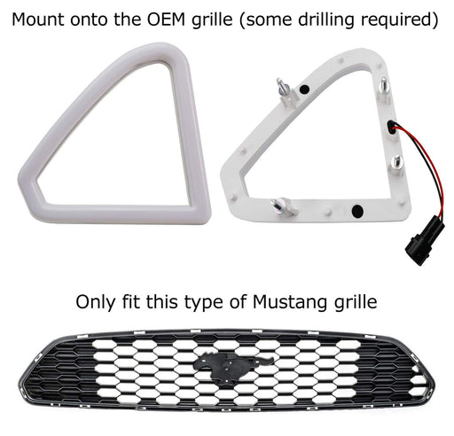 Add-On White LED Front Grille Mount Accent Daytime Lights For 15-17 Ford Mustang