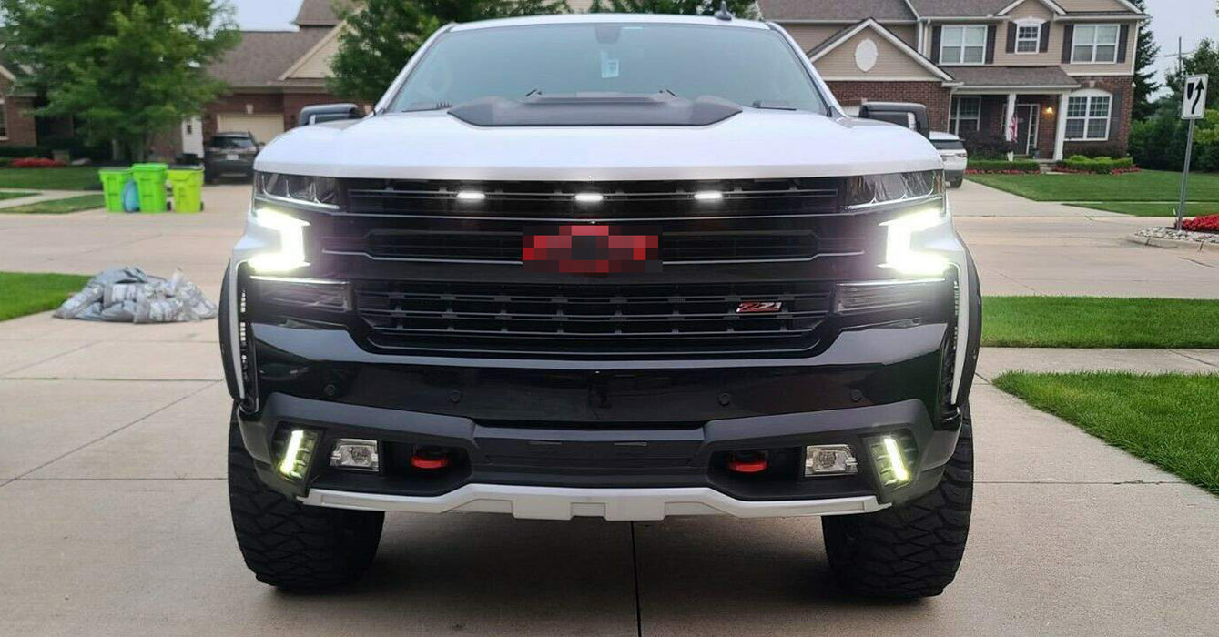 3pcs Smoke Lens White LED Center Grille Lights w/Bracket For 19+ Chevy Silverado