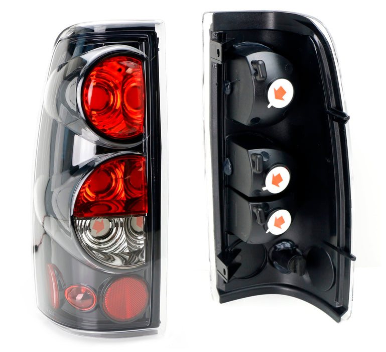 Glossy Black Lens Tail Lights For 1999-06 Chevrolet Silverado, 99-03 GMC Sierra