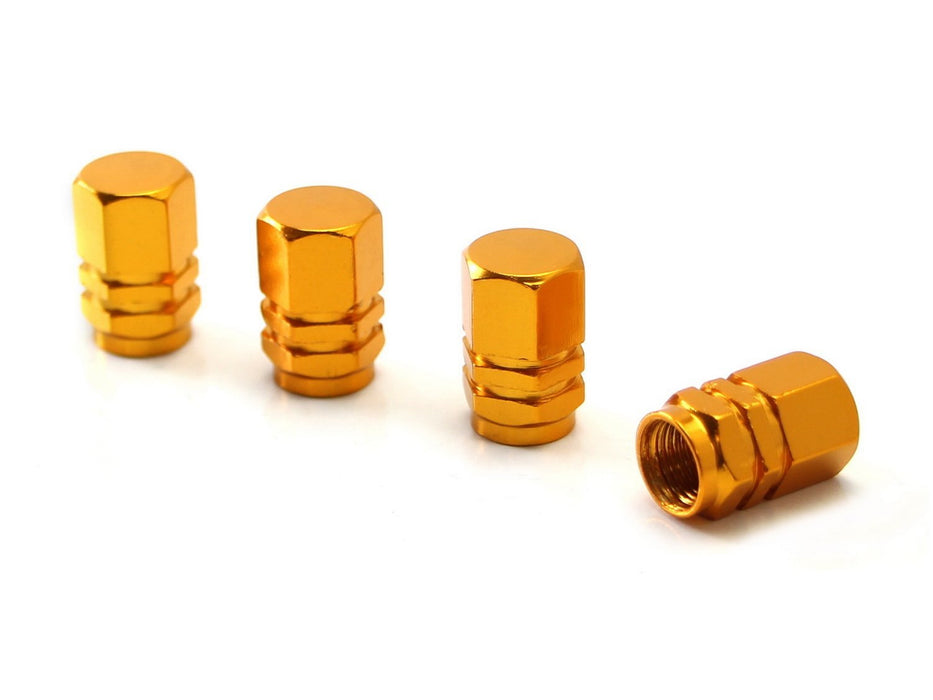 (4) Tuner Racing Style Gold Anodized Aluminum Tire Valve Caps (Hexagon Shape)