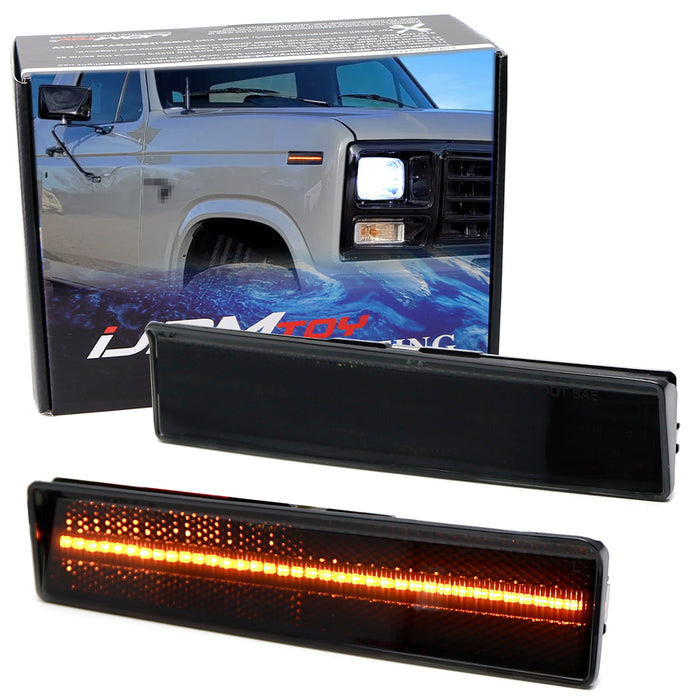 Smoked Lens Amber Full LED Front Side Marker Lights For Ford 1980-86 Bronco F150