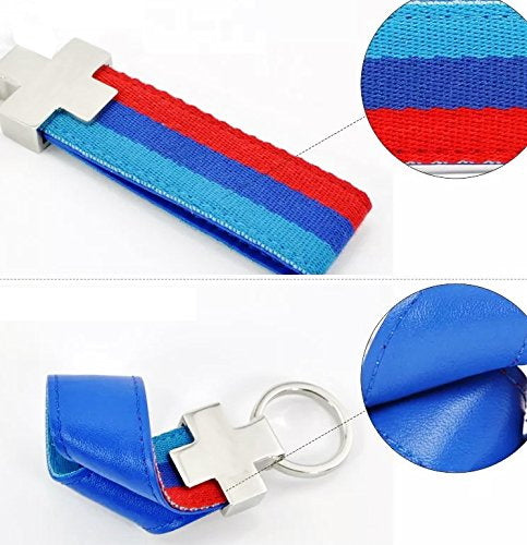 M-Colored Stripe Nylon Band w/ Inner Leather Key Chain Keychain Ring For Bimmer