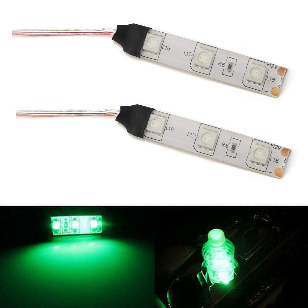 3-SMD Green LED Strip Lights For Cup Holder Gauge Cluster Glove Box Foot Area