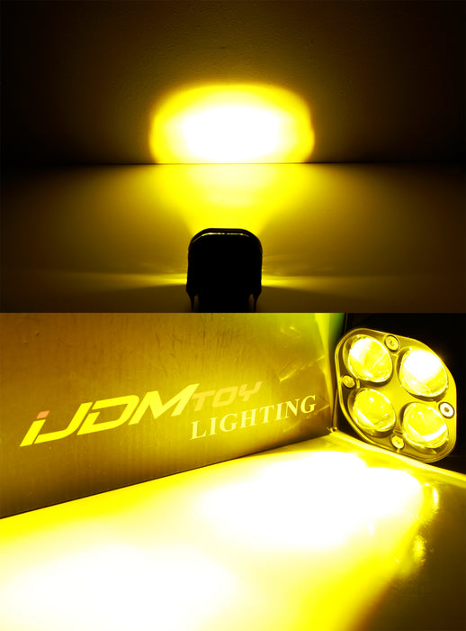 Hood Edge Mount Round Yellow LED A-Pillar Light Kit Universal For Truck SUV Jeep