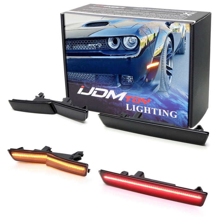 Smoke Lens Amber/Red Full LED Side Markers For 2015-22 Dodge Challenger Widebody