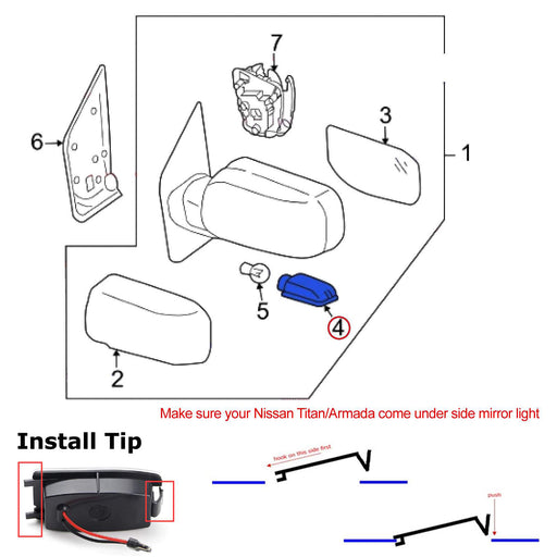 White LED Under Side Mirror Puddle Courtesy Lights For Nissan 04-15 Titan/Armada