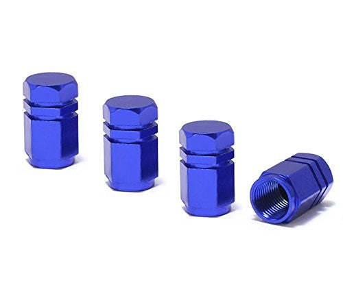 (4) Tuner Racing Style Blue Anodized Aluminum Tire Valve Caps (Hexagon Shape)