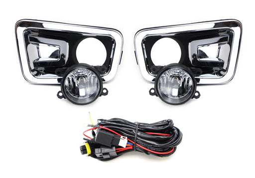 Chrome Bezel w/ Clear Lens Fog Light Kit + Switch Wiring For 17-19 Nissan Titan