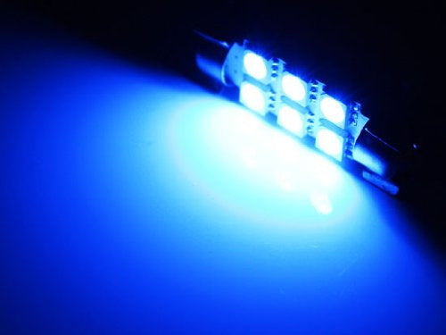 (2) Blue 6-SMD LED Bulbs For Car Interior Dome Lights, 1.72" Festoon 211-2 578