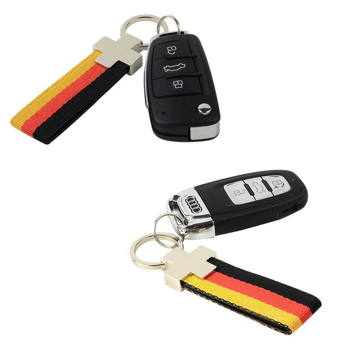 Euro Germany Flag Stripe Nylon Band w/ Inner Leather Key Fob Chain Keychain Ring