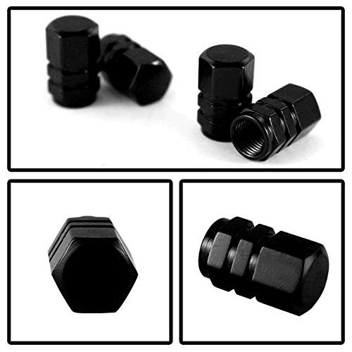 (4) Tuner Racing Style Black Anodized Aluminum Tire Valve Caps (Hexagon Shape)