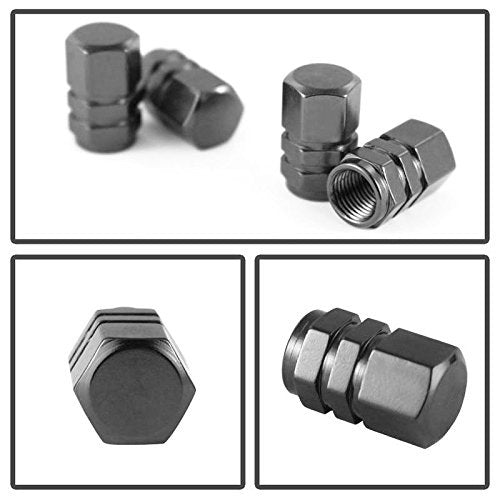 4 Tuner Racing Style Gun Metal Anodized Aluminum Tire Valve Caps (Hexagon Shape)