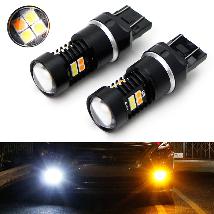 White/Amber High Power 16-SMD 7443 Switchback LED Bulbs For Turn Signal Lights