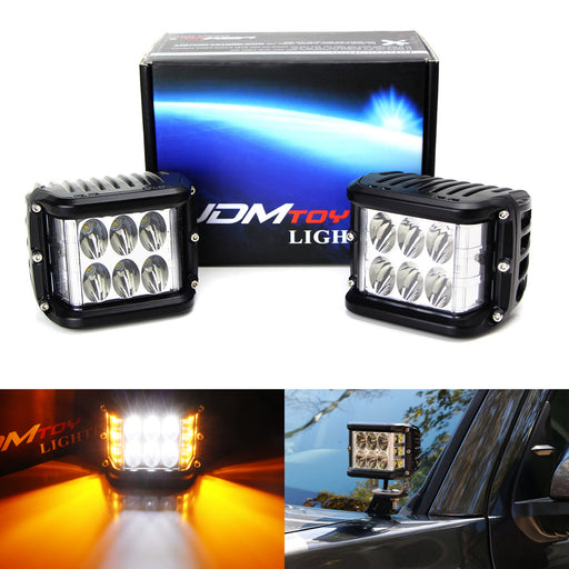 White 30W LED Pod Lights w/ Amber Side Shine For Truck SUV Jeep Off-Road ATV 4x4