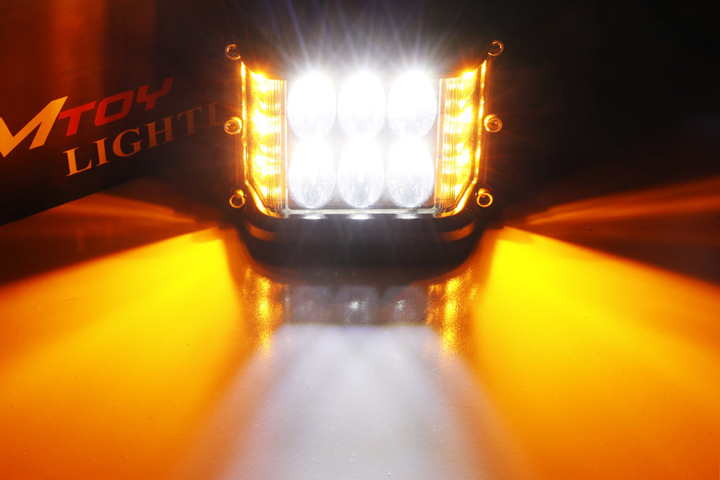 White 30W LED Pod Lights w/ Amber Side Shine For Truck SUV Jeep Off-Road ATV 4x4