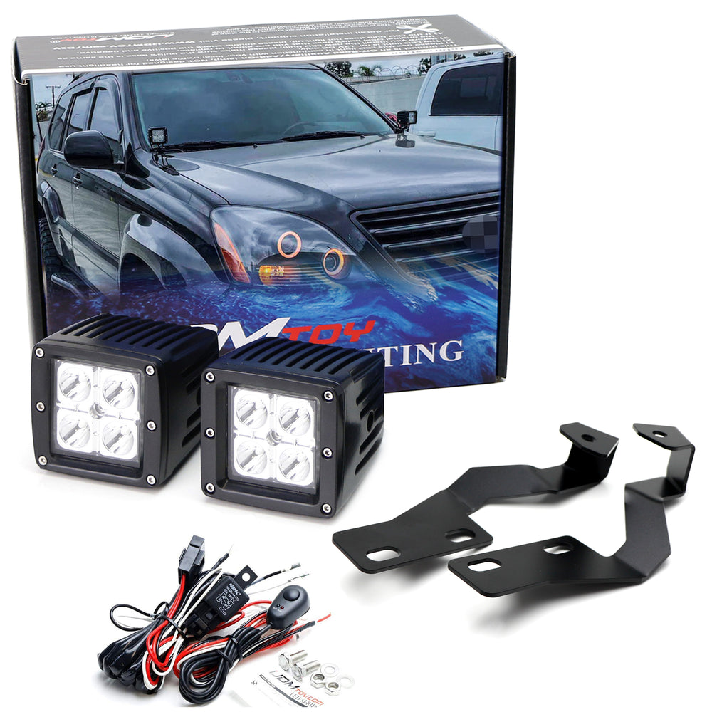 A-Pillar LED Ditch Pod Light Kit w/Bracket Mount/Relay For 2003-2009 Lexus GX470