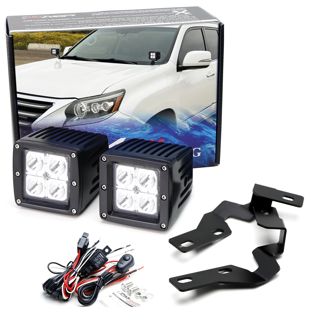 A-Pillar LED Ditch Pod Light Kit w/Bracket Mount/Relay For 2010-2023 Lexus GX460