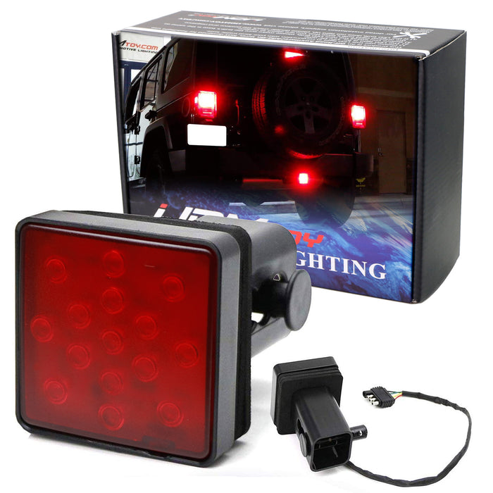 Red Lens 15-LED Brake Light Trailer Hitch Cover Fit Towing & Hauling 2" Size