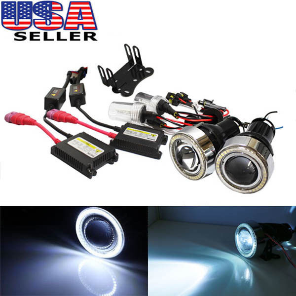 3" Projector Fog Light Lamps w/ 40-LED Halo Angel Eyes Rings + 8000K HID Combo