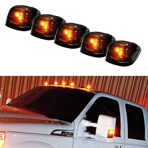 (5) Black Smoked Cab Roof Marker Running Lamps w/ Amber LED Lights For Truck 4x4