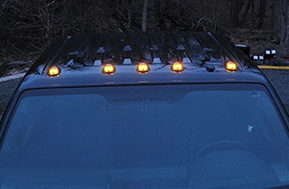 (5) Black Smoked Cab Roof Marker Running Lamps w/ Amber LED Lights For Truck 4x4