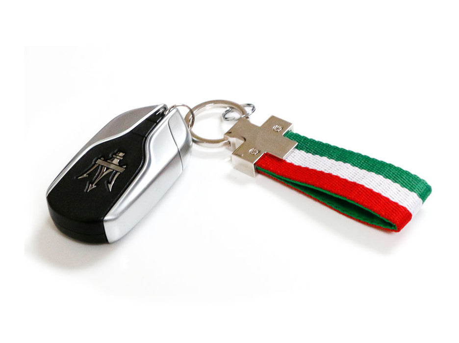 Euro Italian Flag Stripe Nylon Band w/ Inner Leather Key Fob Chain Keychain Ring