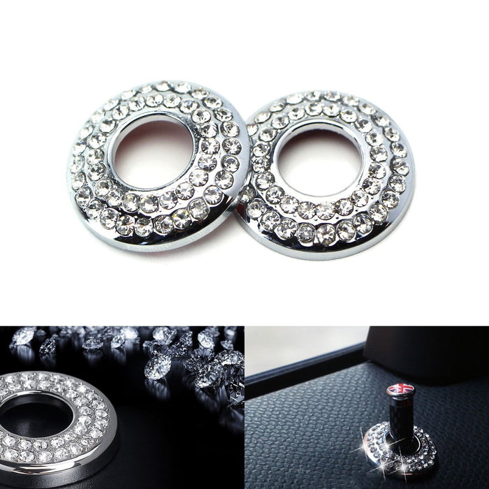 (2) Bling Crystal Decor Alloy Door Lock Knob Ring Covers For MINI Cooper, etc