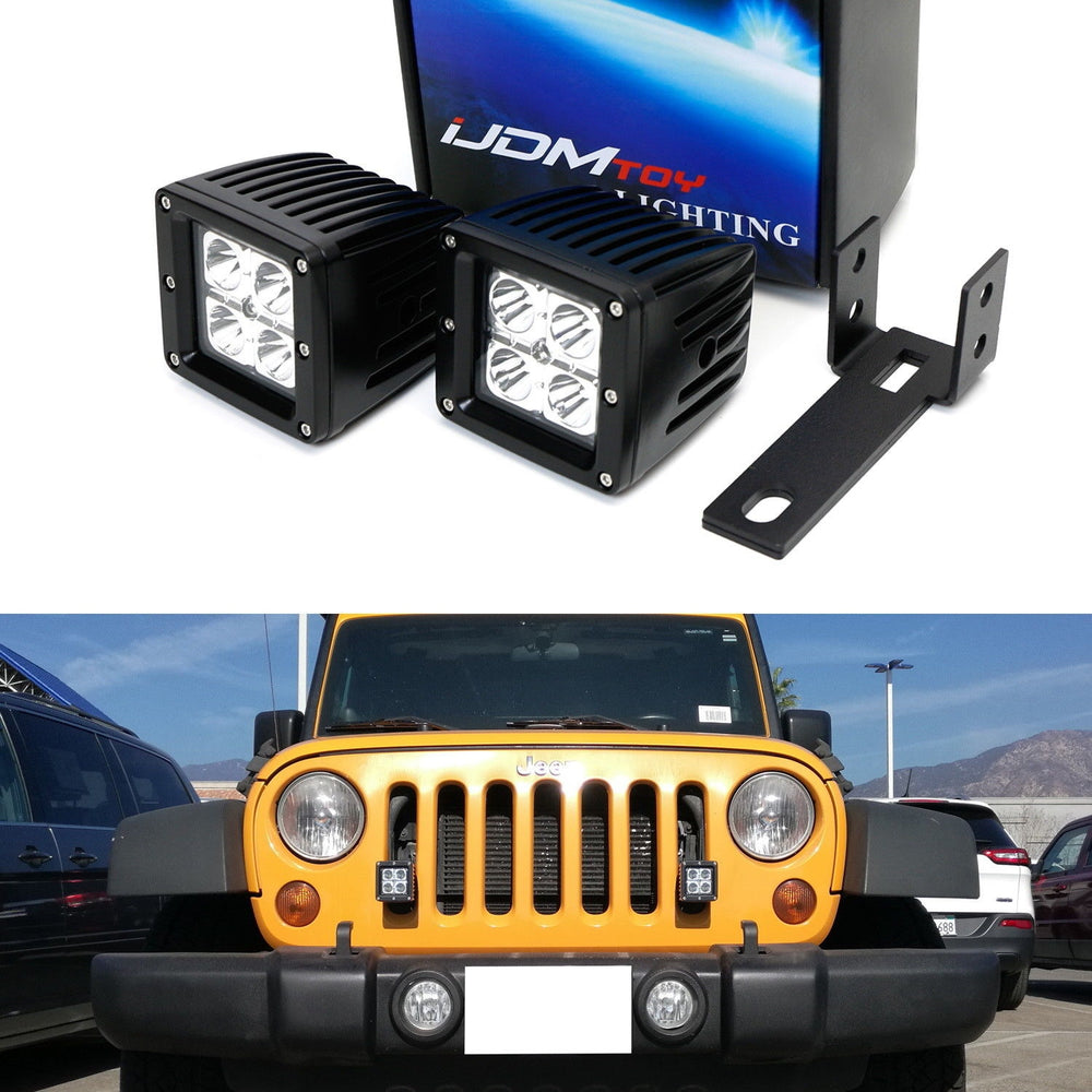 20W CREE LED Pod Driving Lamps w/ Front Grille Mounts Wiring For Jeep Wrangler