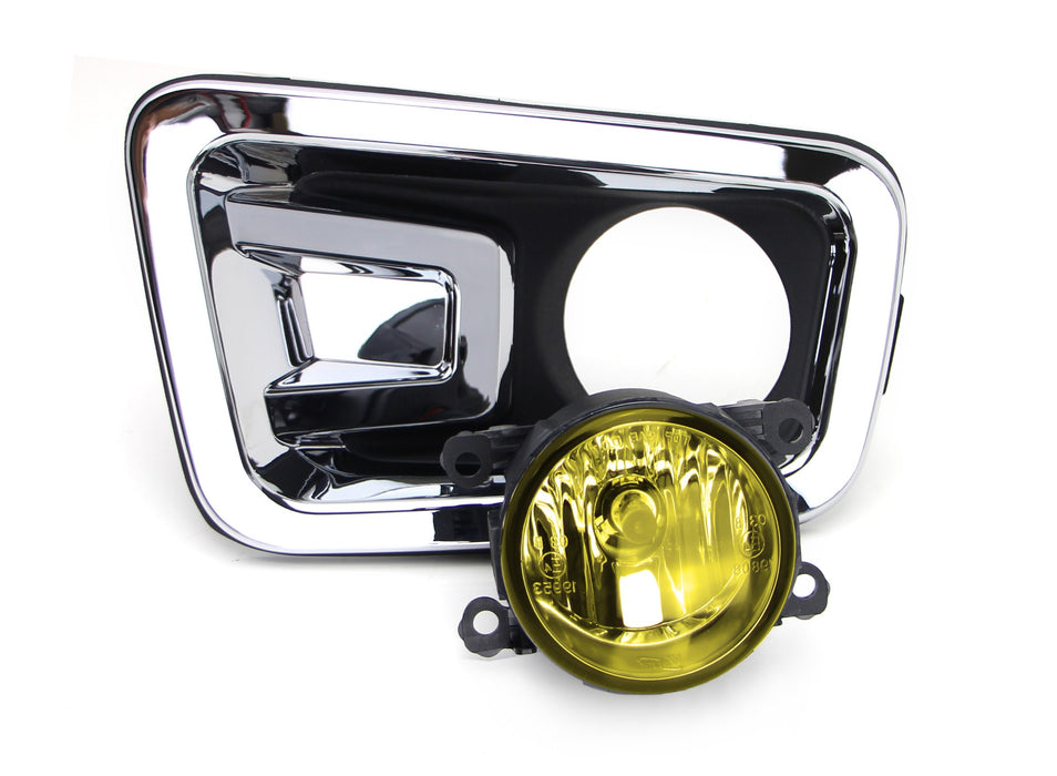 Chrome Bezel w/ Yellow Lens Fog Light Kit + Switch Wiring For 17-19 Nissan Titan