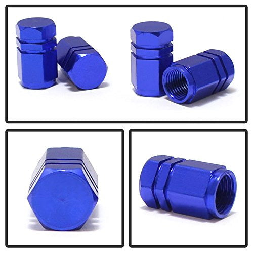 (4) Tuner Racing Style Blue Anodized Aluminum Tire Valve Caps (Hexagon Shape)